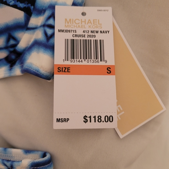 Two-piece bikini swimsuit by Michael Kors blue & white print size small NEW - Picture 4 of 5